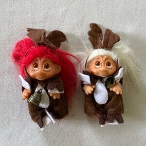 Vintage Reindeer Troll Doll Set Of 2 Dam 1985 Marked Felt Costume Collectible